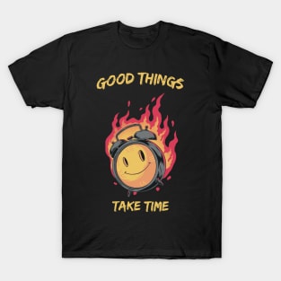 Clock with smiley face and fire T-Shirt